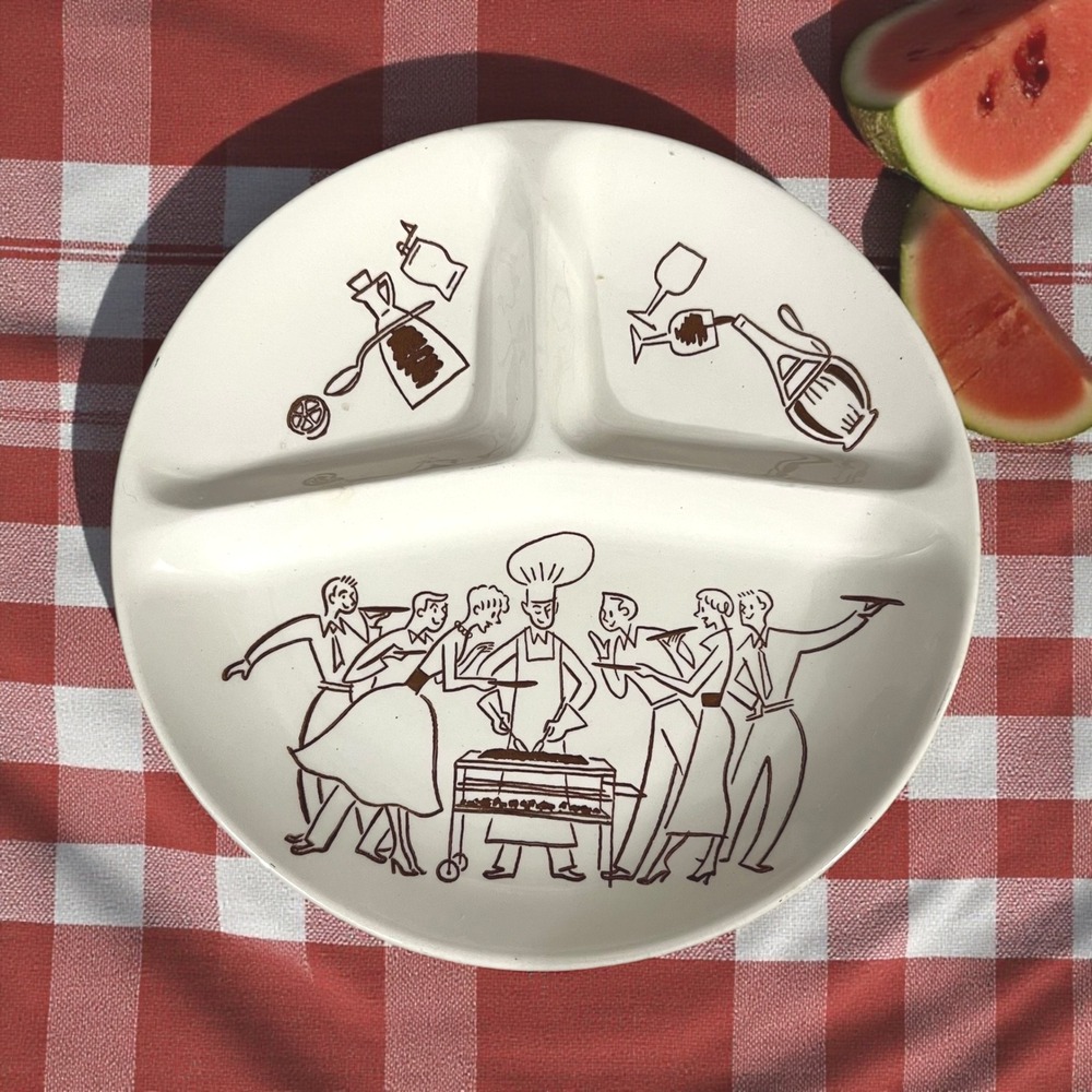 Retro‎ Royal China Divided BBQ Grill Party Dinner Plate 10.5 Inch Ceramic